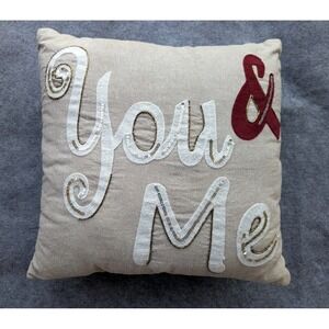 Decorative Pillow You and Me 17x17 Embroidered Embellished Grey